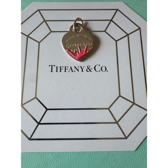 Authentic Tiffany & Co. Pink Splash Heart Charm - Picture 1 of 5